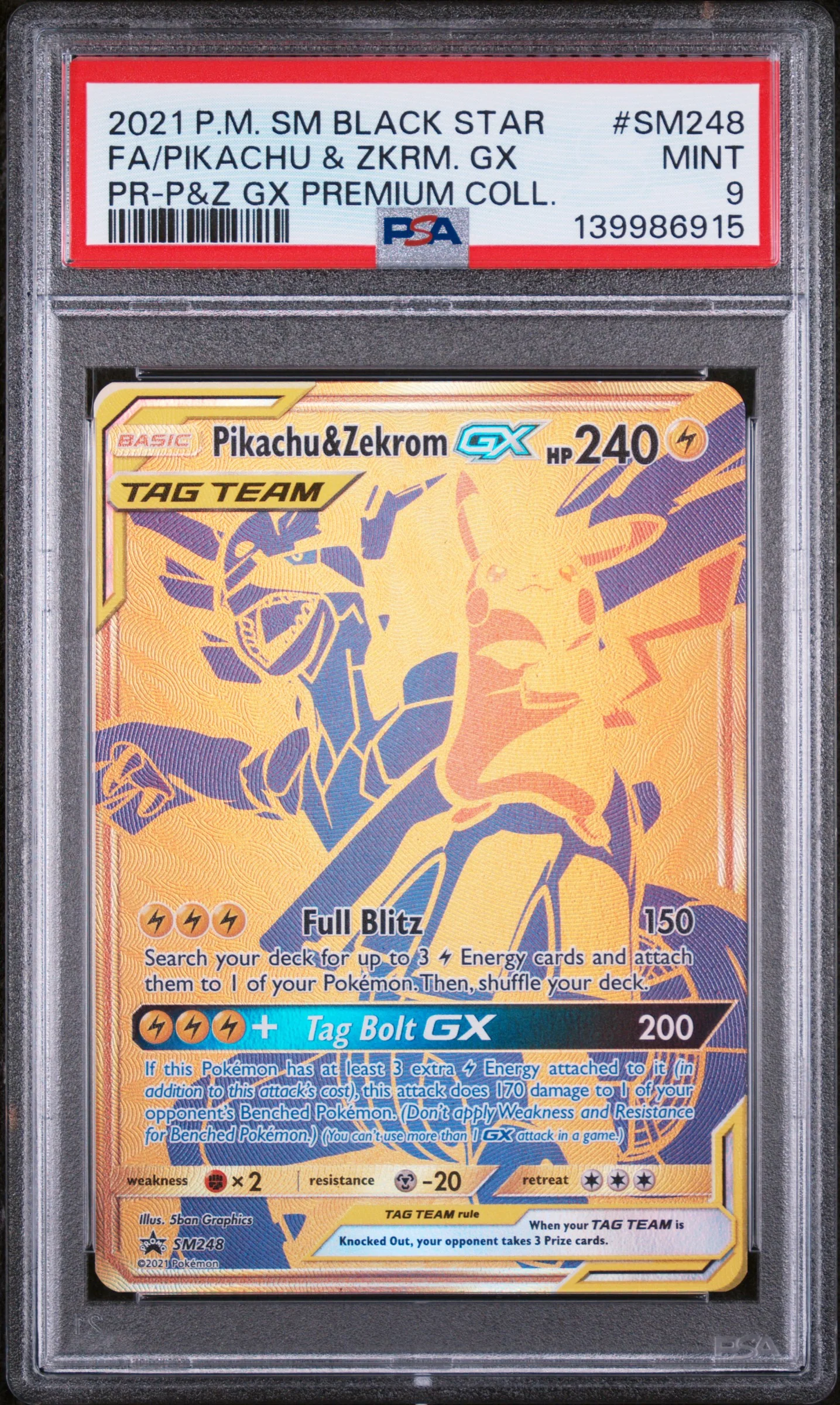 Pokemon TCG - Pikachu & Zekrom GX Black Star Full Art (Sun & Moon Promo) SM248 PSA 9