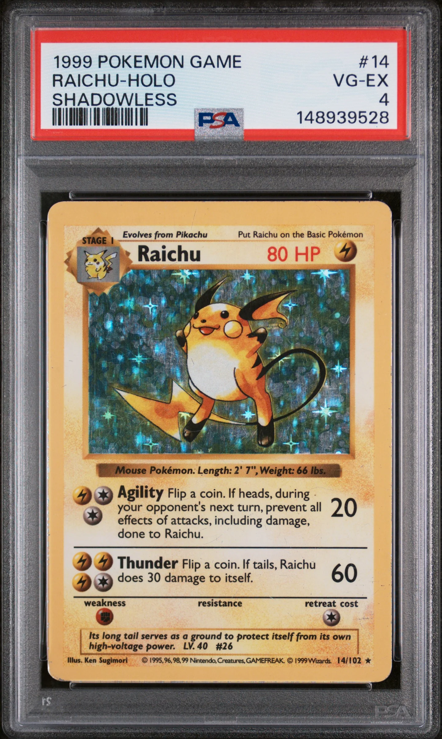 Pokemon TCG - Raichu Holo PSA 4 (Shadowless) - 14/102